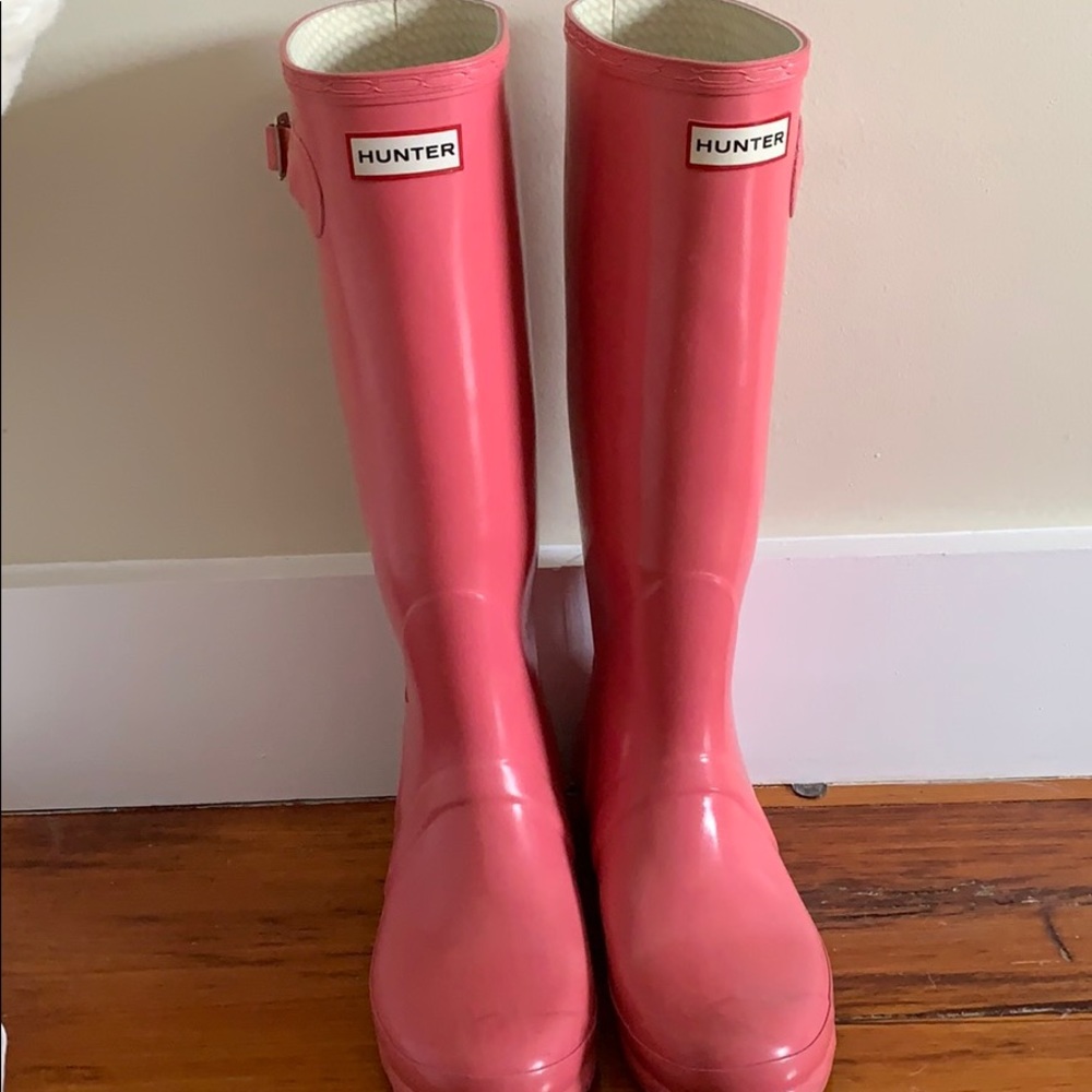 Tall Pink Glossy Hunter Rain boots